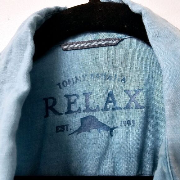 TOMMY BAHAMA Relax Light Blue 100% Linen Long Sleeve Button-Up Men Shirt (L) - Picture 3 of 5